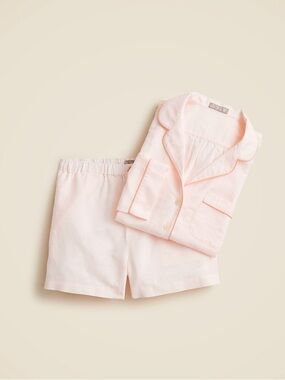 J.Crew blush Pink linen- Cotton Pajama Set - long Sleeve button down & Shorts